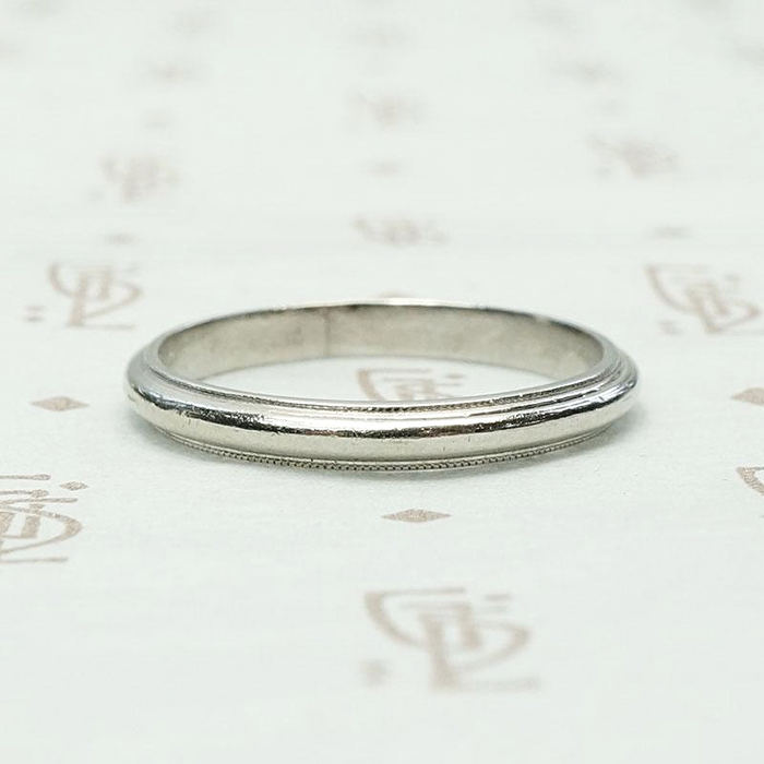 Vintage Half Round Platinum Band with Milgrain Edge