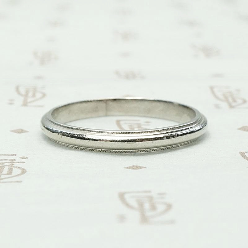 Vintage Half Round Platinum Band with Milgrain Edge