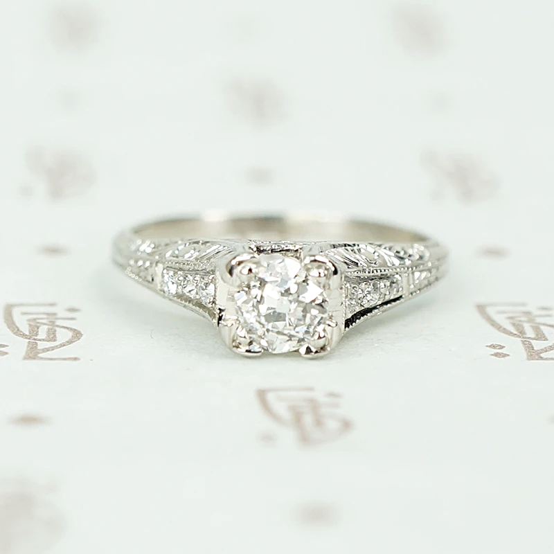 Exquisitely Engraved Art Deco Diamond Engagement Ring