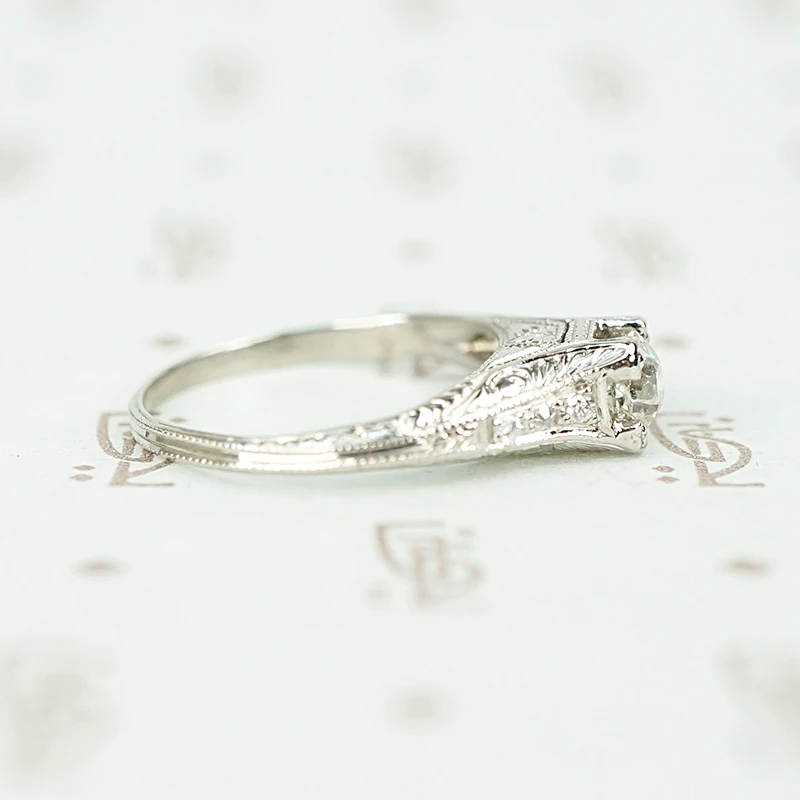 Exquisitely Engraved Art Deco Diamond Engagement Ring