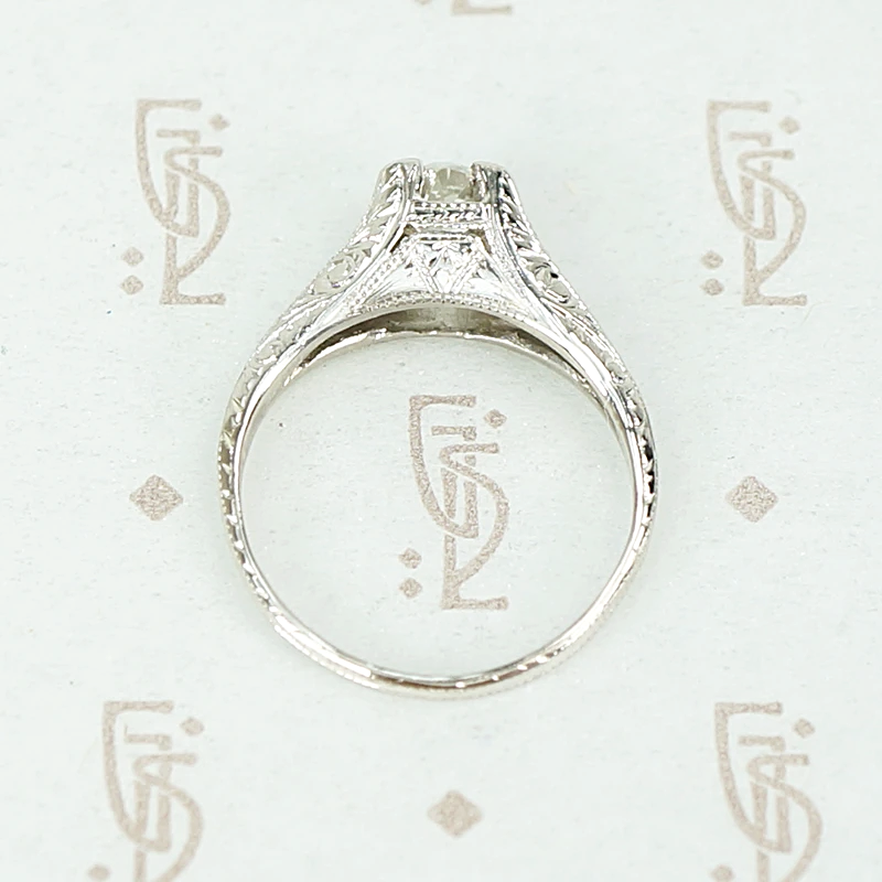 Exquisitely Engraved Art Deco Diamond Engagement Ring