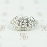 Lovely Details Low Profile Diamond Art Deco Ring