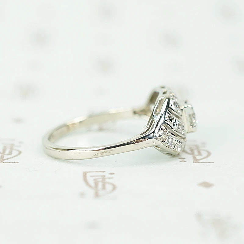 Lovely Details Low Profile Diamond Art Deco Ring