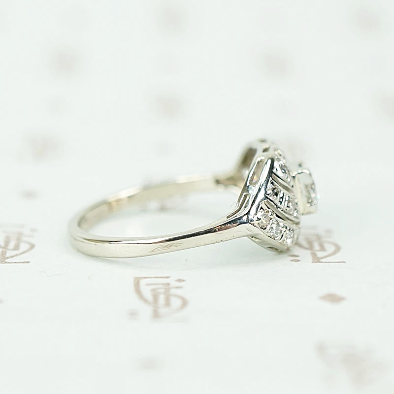 Lovely Details Low Profile Diamond Art Deco Ring