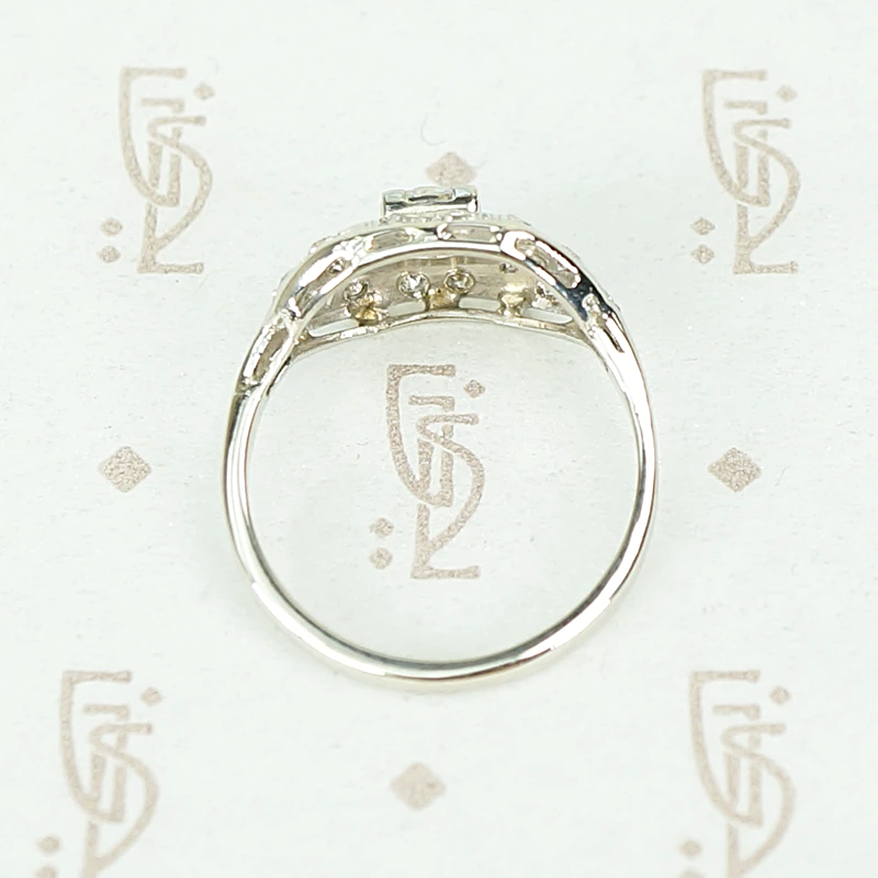 Lovely Details Low Profile Diamond Art Deco Ring