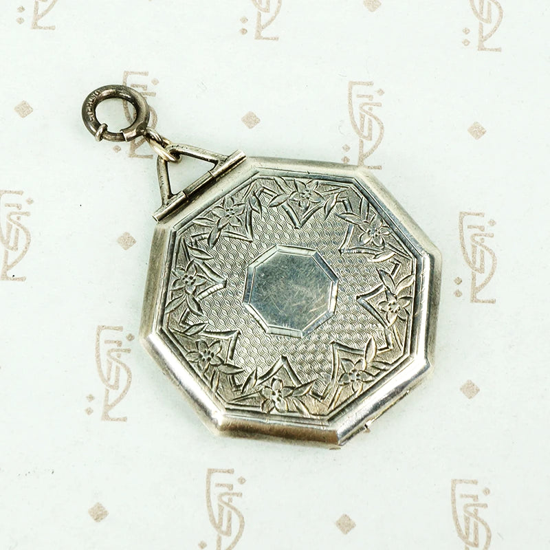 Octagon shaped sterling silver elgin locket