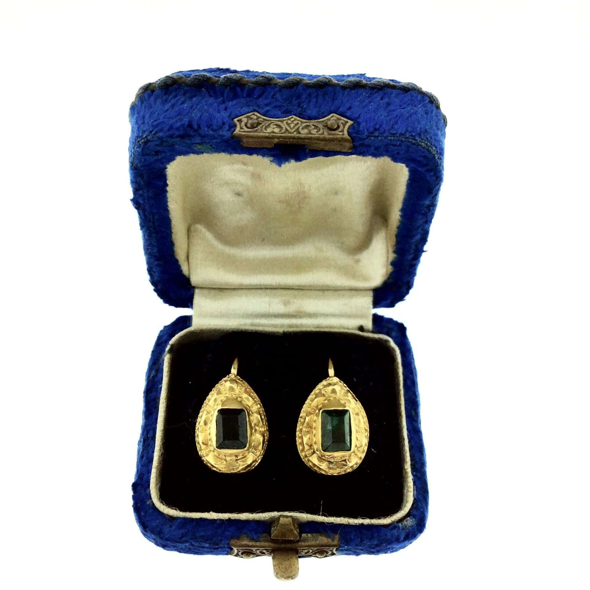 Georgian 18k Gold and Emerald Earrings in Original fitted Box