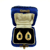 Georgian 18k Gold and Emerald Earrings in Original fitted Box