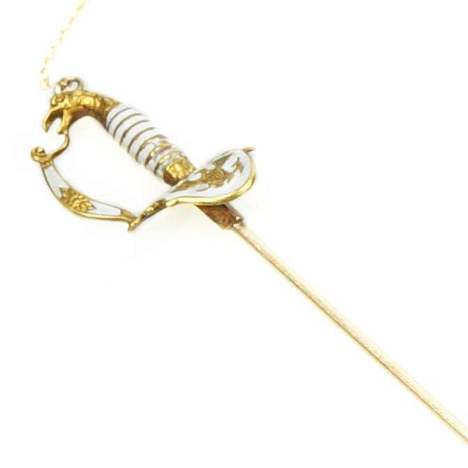 Dramatic Enameled Sword Necklace in Yellow Gold and Enamel