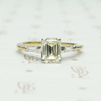 VVS2 U/V .97 carat emerald step cut gia crtified diamond engagement ring in 18k yellow gold and platinum