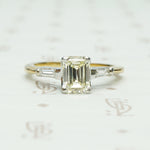 VVS2 U/V .97 carat emerald step cut gia crtified diamond engagement ring in 18k yellow gold and platinum