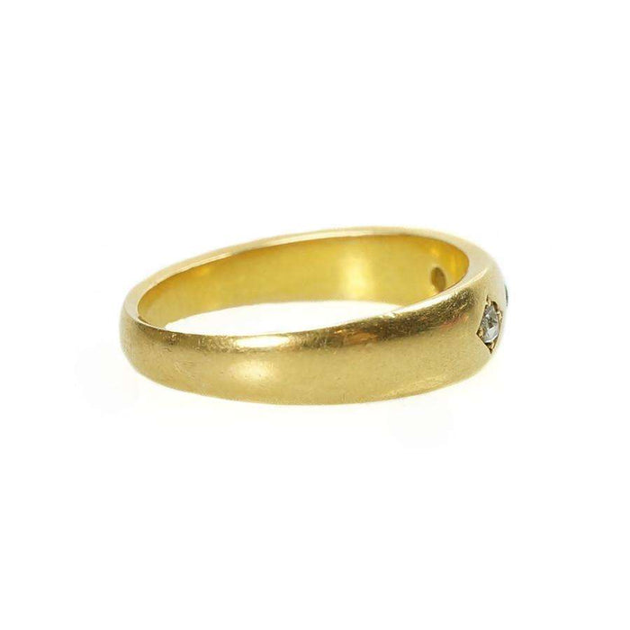 Gypsy Set 18k Yellow Gold Band with Rose Cut Diamonds and Emerald