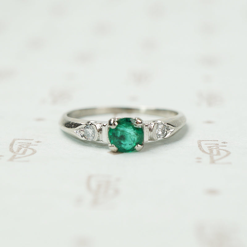Emerald and Diamond Platinum Engagement Ring