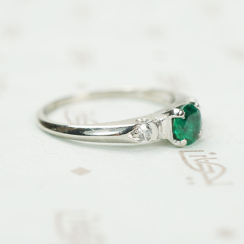 Emerald and Diamond Platinum Engagement Ring
