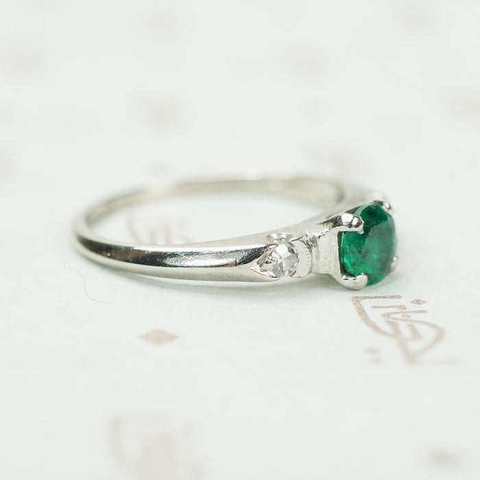 Emerald and Diamond Platinum Engagement Ring
