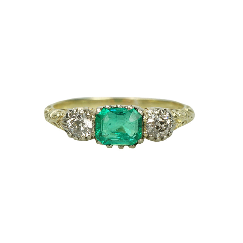 Emerald and Old Mine Diamond Ring