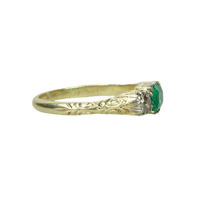 Emerald and Old Mine Diamond Ring