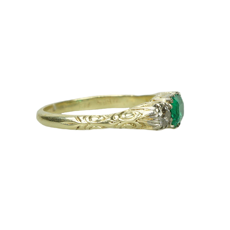 Emerald and Old Mine Diamond Ring