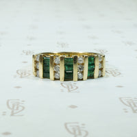Wide Gold Band Set with Emeralds and Diamonds