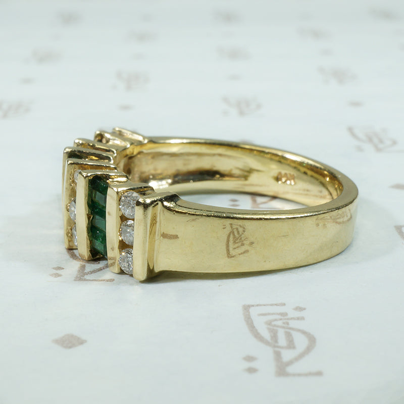 Wide Gold Band Set with Emeralds and Diamonds