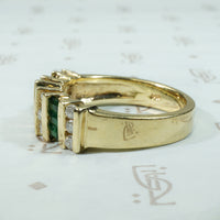 Wide Gold Band Set with Emeralds and Diamonds