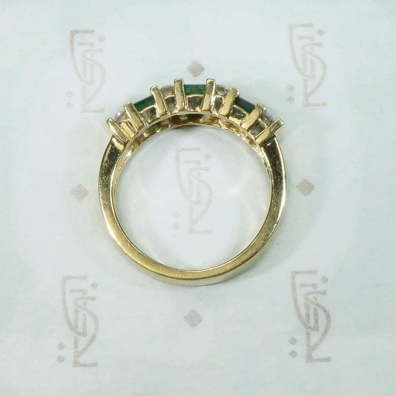 Wide Gold Band Set with Emeralds and Diamonds