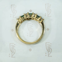 Wide Gold Band Set with Emeralds and Diamonds