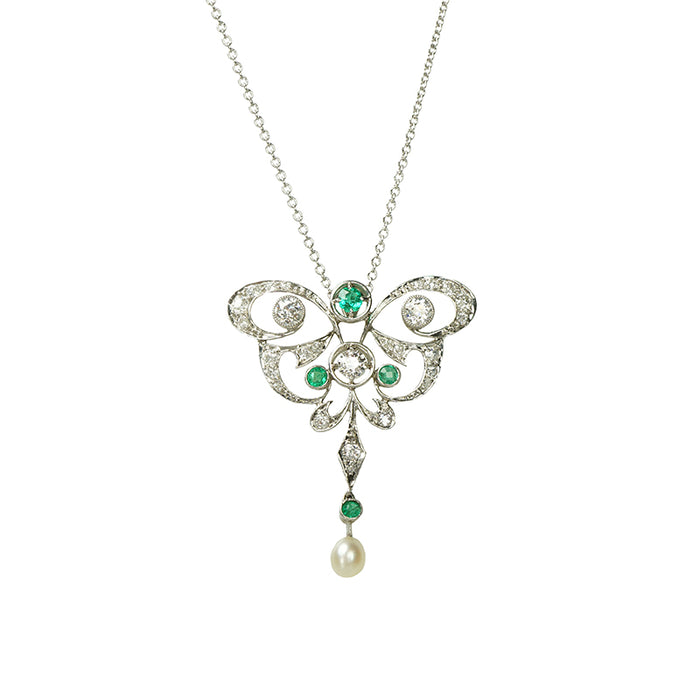 Belle Epoque Platinum diamond and emerald pendant