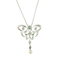 Edwardian Diamond and Emerald Platinum Pendant - Gem Set Love