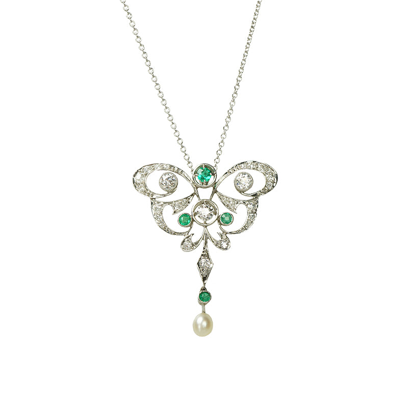 Belle Epoque Platinum diamond and emerald pendant
