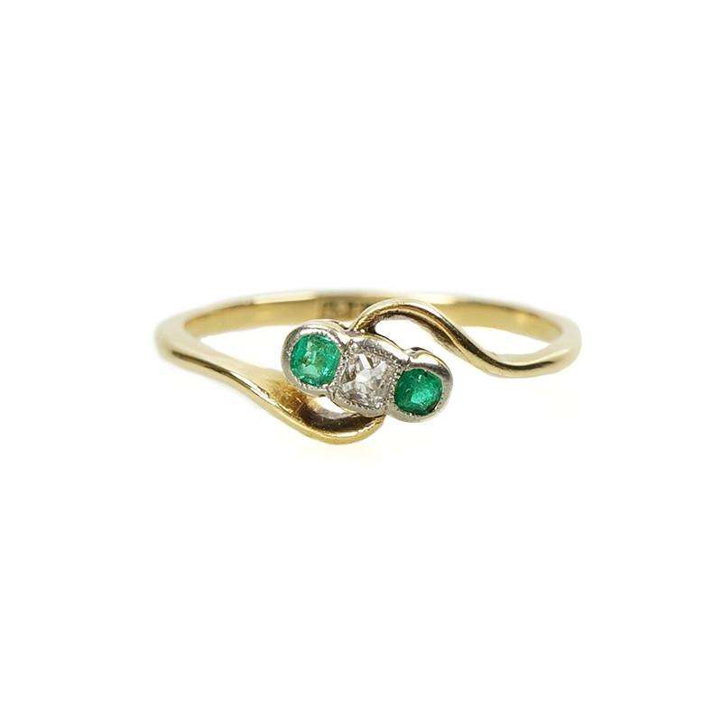 Edwardian 15ct Yellow Gold Emerald and Diamond Ring