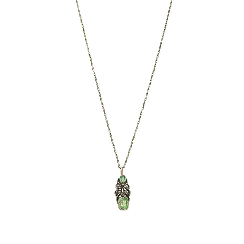 Emerald and Rose Cut Diamond Georgian Pendant - Gem Set Love