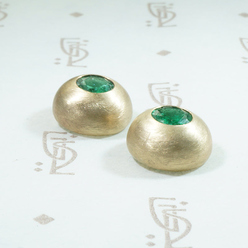 Gold Dome Emerald Statement Studs