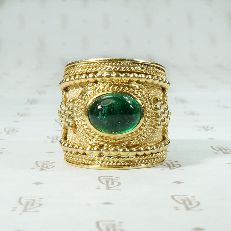 Cabochon Emerald 18k Gold Cigar Band