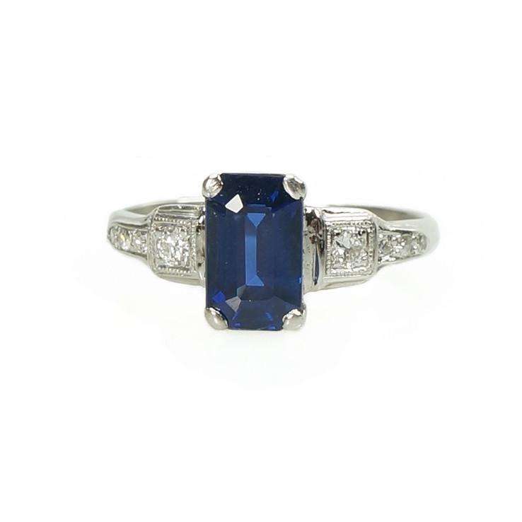 1940's Platinum and Diamond Ring with 2 carat Sapphire