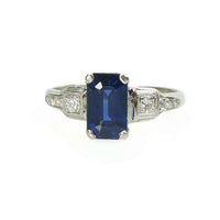 1940's Platinum and Diamond Ring with 2 carat Sapphire