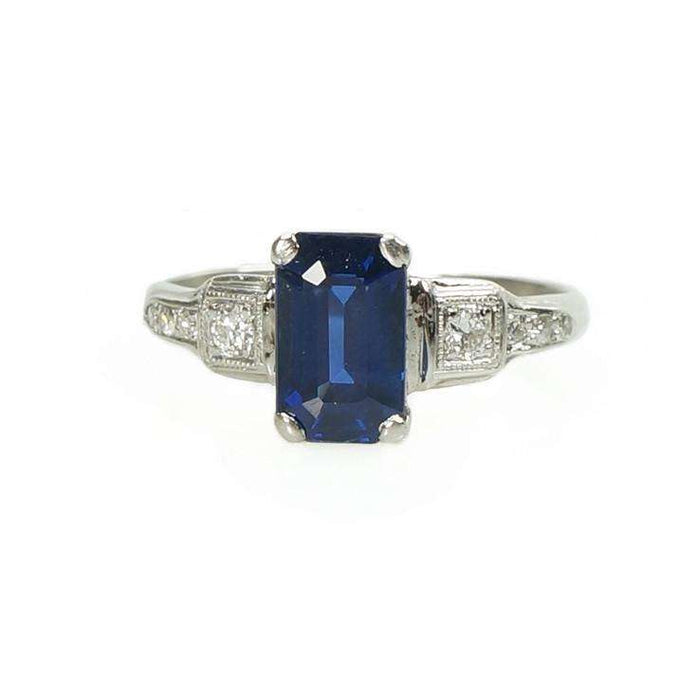 1940's Platinum and Diamond Ring with 2 carat Sapphire