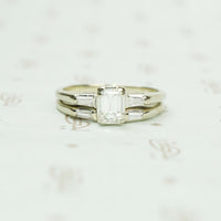 Vintage Emerald Cut Diamond Wedding Set