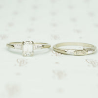 Vintage Emerald Cut Diamond Wedding Set