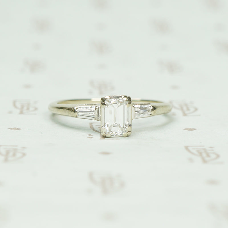 Vintage Emerald Cut Diamond Wedding Set