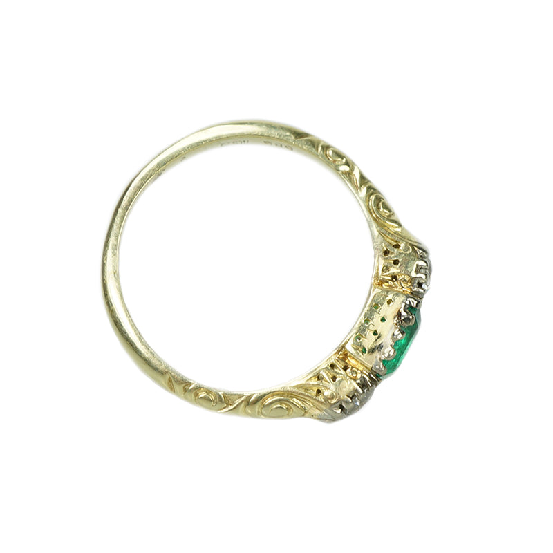 Emerald and Old Mine Diamond Ring