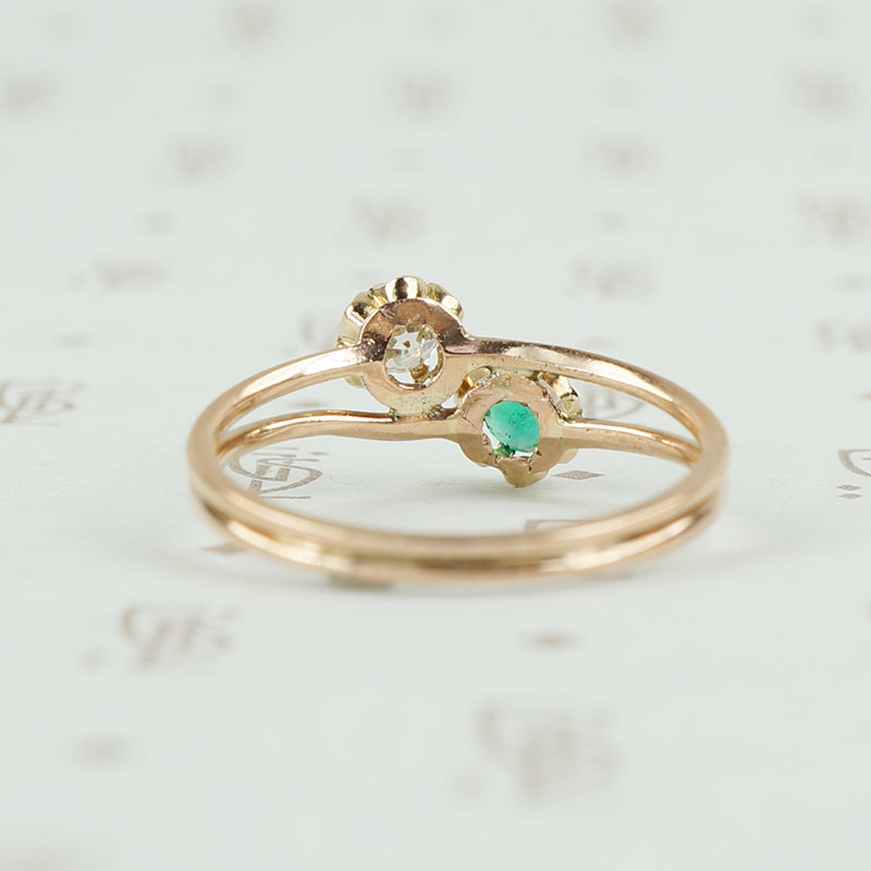 back view of emerald and diamond ring