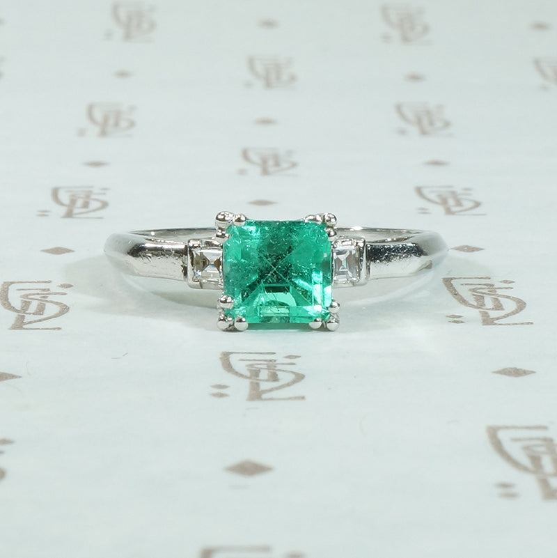 Vintage Emerald and Platinum Engagement Ring