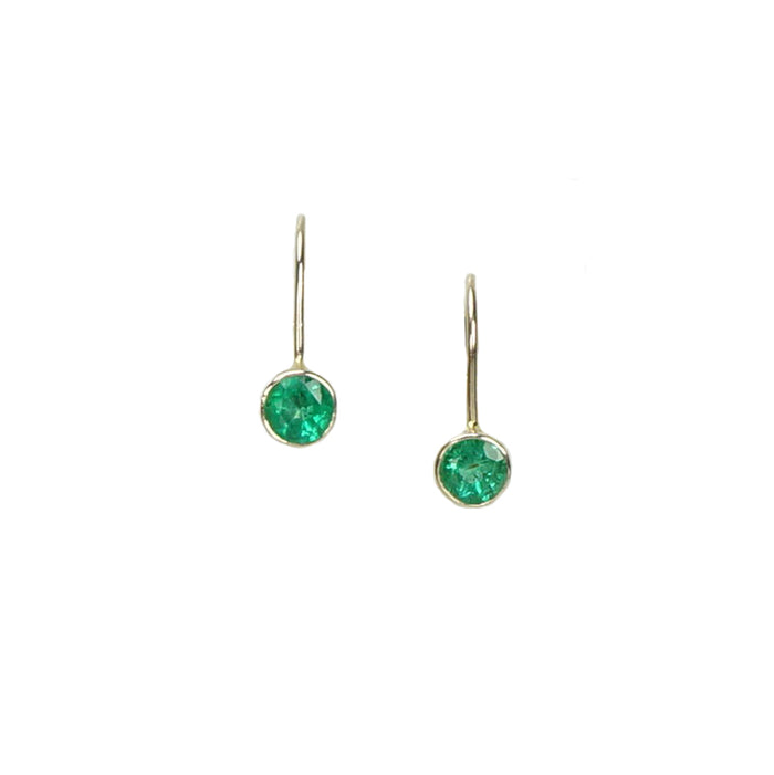 Delicate White Gold Drop Earrings set with Vintage Emeralds - Gem Set Love
