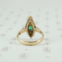 Old Chunky Diamond Navette Ring with an Emerald