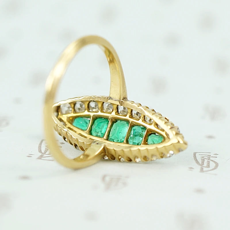 Brightest Emerald and Diamond Navette Ring