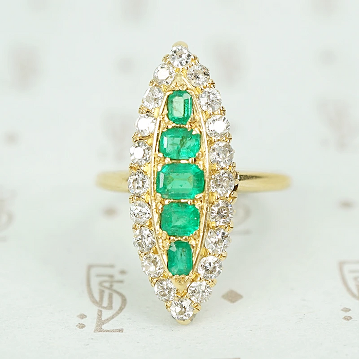 Brightest Emerald and Diamond Navette Ring