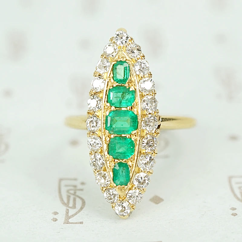 Brightest Emerald and Diamond Navette Ring