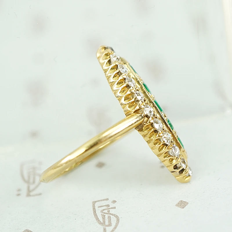 Brightest Emerald and Diamond Navette Ring