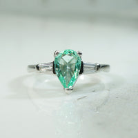 Platinum Pear Shape Emerald and Diamond Engagement Ring
